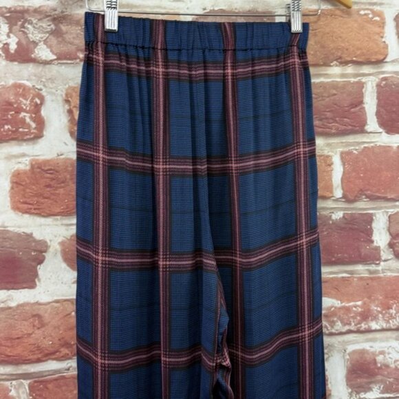 Camilla and Marc Alaine Trouser Women's 6 Plaid Blue Multicolor Wide Leg Pants - Picture 3 of 9